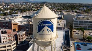 Los Angeles California. USA: 2025 December 9. Motion picture industry studio. Paramount Pictures, The Studios at Paramount Pictures. Aerial water tank