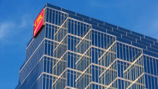 Glass facades of CIBC office towers in Vancouver, BC, Canada