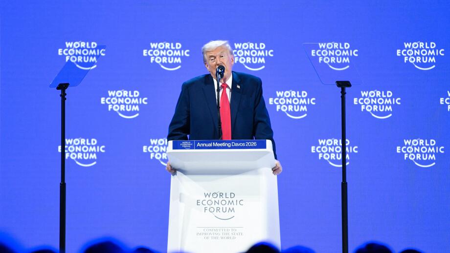 Davos, Switzerland. 21st Jan, 2026. U.S. President Donald Trump addresses the World Economic Forum Annual Meeting in Davos, Switzerland, Jan. 21, 2026. Credit: Lian Yi/Xinhua/Alamy Live News