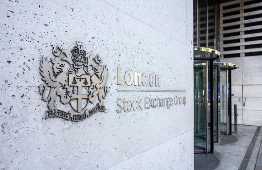 London Stock Exchange LSE building sign.City of London, UK