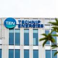 Sign and logo on the facade of the headquarters of Technip Energies, a company of French origin present in engineering for the energy industry