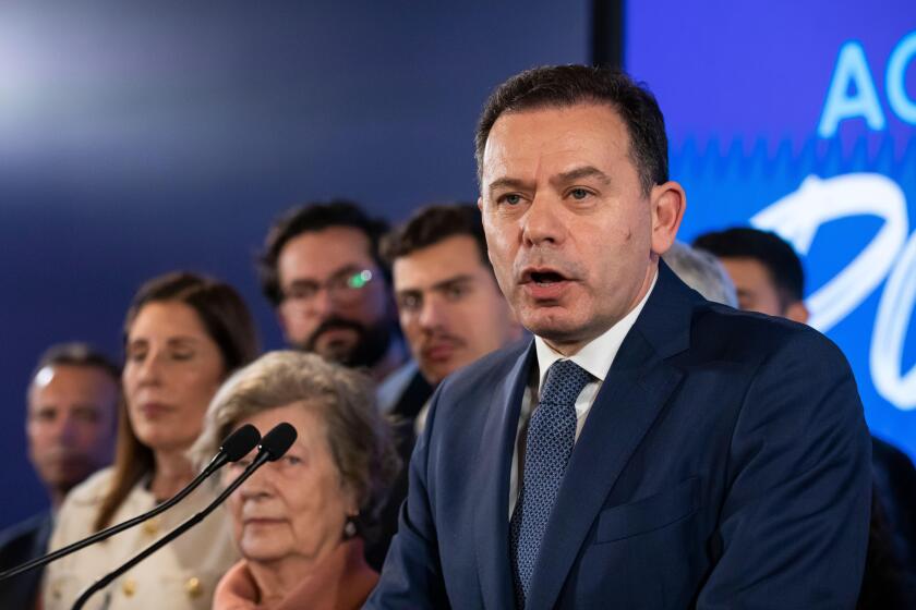 Lisbon, Portugal. 10th Mar, 2024. The leader of the Democratic Alliance (AD) coalition and President of the Social Democratic Party (PSD) Luis Montenegro seen during the victory speech during the election night of the legislative elections 2024. In one of