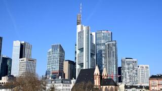 The skyline of Frankfurt, skyscrapers, in the middle of the Main Tower of Commerzbank, 07.03.2026 in Frankfurt,