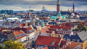 Copenhagen, Denmark old city skyline.