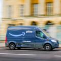 LONDON- FEBRUARY 19, 2024: Amazon Prime delivery van in motion on London street