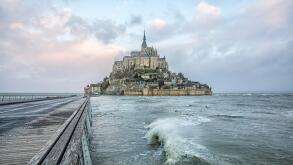 Le Mont Saint-Michel (Saint Michael's Mount), Normandy, north-western France: storm Eleanor on 2018/01/03