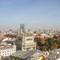 Aerial view, cityscape of Madrid, with Colon towers in centre, Instituto Cervantes in front, Spain, the City of Madrid, Spain.