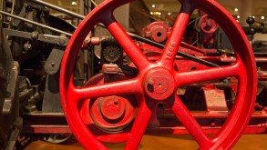 Dearborn, Michigan - Detail of a steam traction engine at the Henry Ford Museum. It was used to plow large farms around 1916.