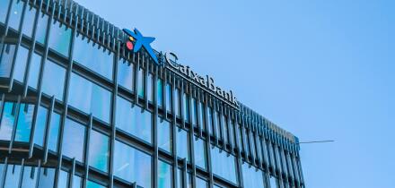 MADRID, SPAIN - JANUARY 12, 2022: La Caixa Building, an office building in Marid, Spain, is the headquarters of the Catalan bank CaixaBank in Madrid,