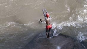 Diving statue, Vardar river, Skopje, Macedonia (FYROM), Republic of Northern Macedonia