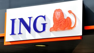 Signboard with logo of ING bank, Flanders, Belgium
