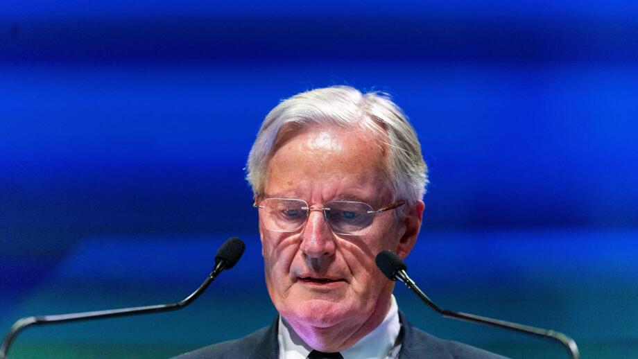 Paris, France. 28th Nov, 2024. French Prime Minister Michel Barnier addresses a speech at the 5th Impact PME (small and medium businesses) event, at the Station F in Paris on November 28, 2024. Photo by Alexis Jumeau/ABACAPRESS.COM Credit: Abaca Press/Ala