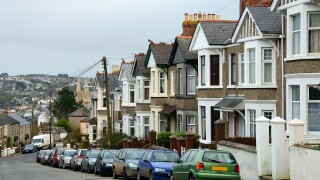 A row of terraced houses in Truro, Cornwall, UK