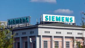 Siemens logo, sign, on rooftop of building, Dresden, Germany Siemens factory