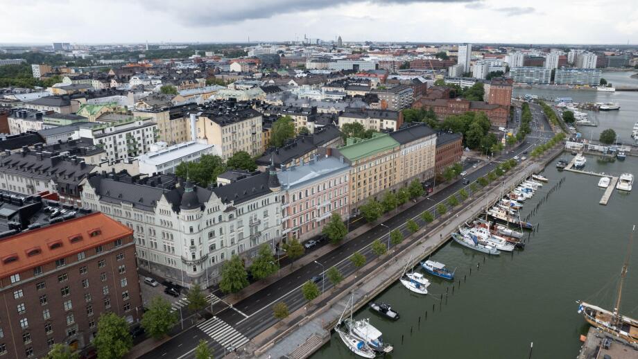 Aerial view of Helsinki cityscape capital of Finland. Kruununhaka and port of Helsinki area
