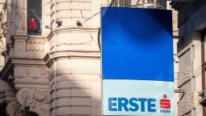 VIENNA, AUSTRIA - NOVEMBER 6, 2019: Erste Bank logo on their main office for downtown Vienna. Erste Bank is an Austrian retail and corporate bank, one