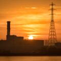 Derry, Northern Ireland- Nov 7 2020: Coolkeeragh power station at sunrise