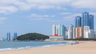 Busan, South Korea. Haeundae beach landscape. This is the one of the most famous and beautiful beaches in the city