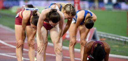 Athletes look exhausted after compete in the 1500m women during the IAAF Diamond League Golden Gala meeting at Olimpic stadium in Rome (Italy), June 9