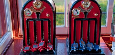 Tyer's Key-Token instruments at Wittersham Road signalbox on the Kent and East Sussex Railway
