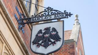 Vintage Barclays Bank sign, High Street, Royston, Hertfordshire, England, United Kingdom