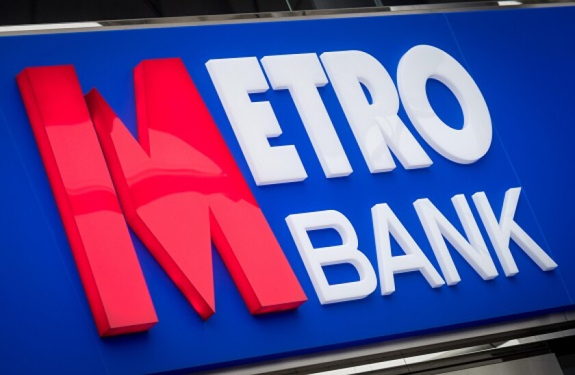 Metro Bank sign at the Metro Bank in Southampton, Hampshire