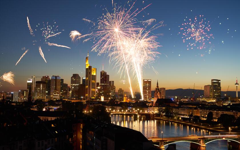 Fireworks on New Year's Eve in Frankfurt am Main in the evening