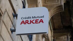 Bordeaux , France -  03 12 2024 : credit mutuel arkea french office store sign text and brand bank logo signage on building agency facade in street