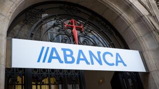 Santiago de Compostela Spain; march 03, 2021: Abanca bank sign on building facade of historic downtown of Santiago de Compostela, Spain
