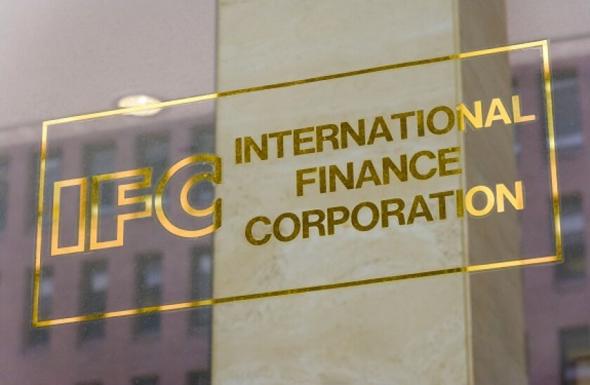 Logo sign of the IFC International Finance Corporation part of World Bank Worldbank Group on office building in Washington DC