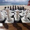 Giant outdoor chess set on Harvest Caye - private island owned by Norwegian Cruise Line in Belize