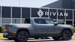A new Rivian R1T truck is seen at a Rivian service center in South San Francisco, California, on May 1, 2022.