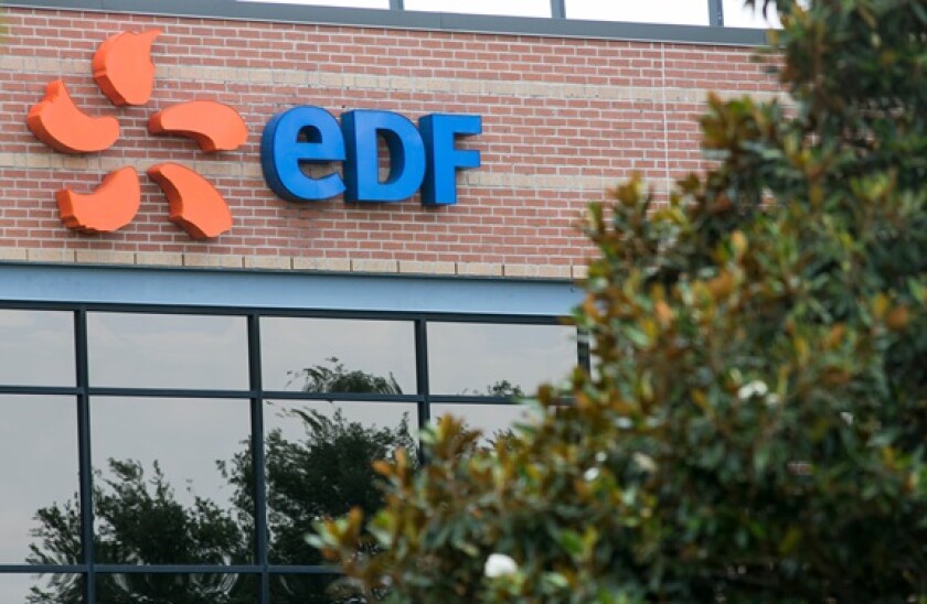 A logo sign outside of a facility occupied by EDF Trading Limited in Houston, Texas, on May 27, 2017.