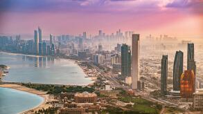 Abu Dhabi, United Arab Emirates January 3rd 2024. Aerial photo of Abu Dhabi cityscape, panorama