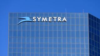 Bellevue, WA, USA - September 08, 2022;Symetra sign and logo high rise glass building