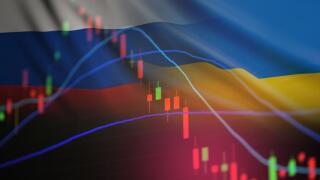 War Russia and the US in Ukraine and the Middle East. Ukraine crisis Ukraine and Russia military conflict Stock market exchange loss trading graph ana