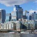 The City of London skyscrapers seen from the river Thames,The Square Mile business district in London, England, United Kingdom UK