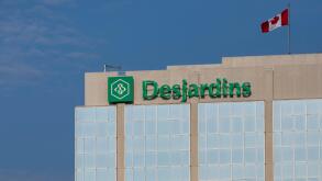 A logo sign outside of a facility occupied by The Desjardins Group in Mississauga, Ontario, Canada, on April 15, 2017.