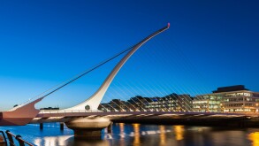 Dublin - The Samuel Beckett Bridge over the river Liffey, Dublin at night