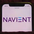 KONSKIE, POLAND - February 22, 2022: Navient Corporation logo displayed on mobile phone hidden in jeans pocket