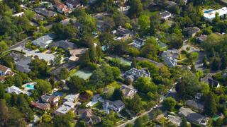 Aerial of luxury houses in San Mateo, San Francisco, California, USA.