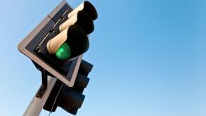 Traffic lights with the green light on go, England, UK
