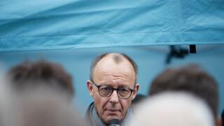 Arnsberg, NRW, Germany, 22 02 2025, election campaign with Friedrich Merz booth of german party CDU in Arnsberg