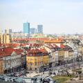 Warsaw city center with old town and modern skyscrapers, Poland