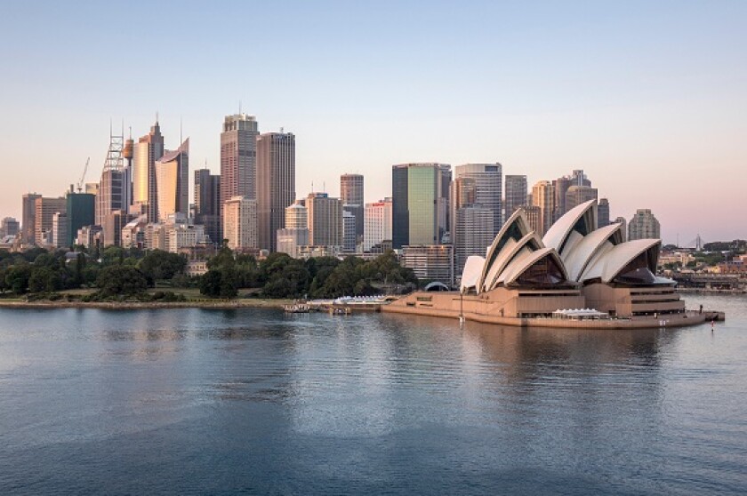 Sydney Skyline Early Morning Dawn Sunrise With Sydney Opera House And Harbour Sydney Australia
