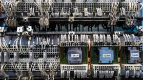 Control cabinet of a brake system, showroom of the Knorr-Bremse AG company, Munich, Bavaria, Germany