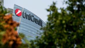 A logo sign outside of the headquarters of the UniCredit Group in Milan, Italy on September 3, 2016.