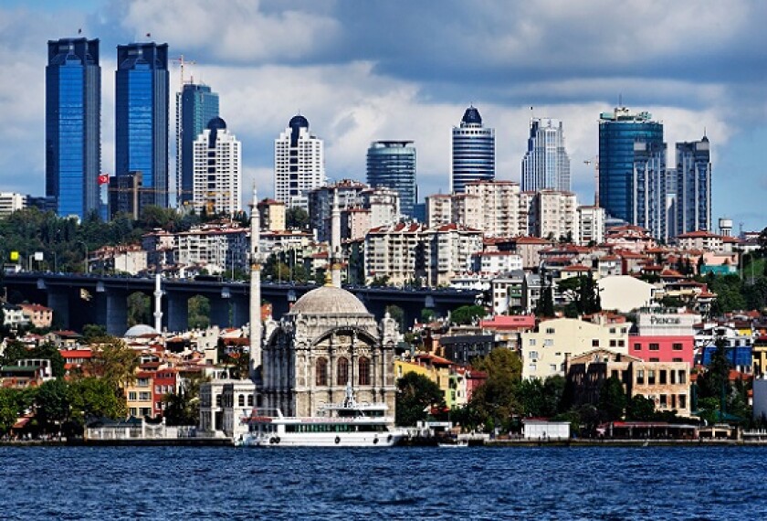 Istanbul skyline from Bosphorus Alamy 13May21 575x390