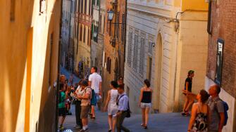 The view down Costa dell'Incrociata in Siena, Italy.