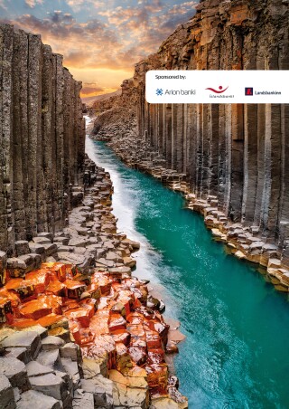 Breathtaking view of Studlagil basalt canyon, Iceland.